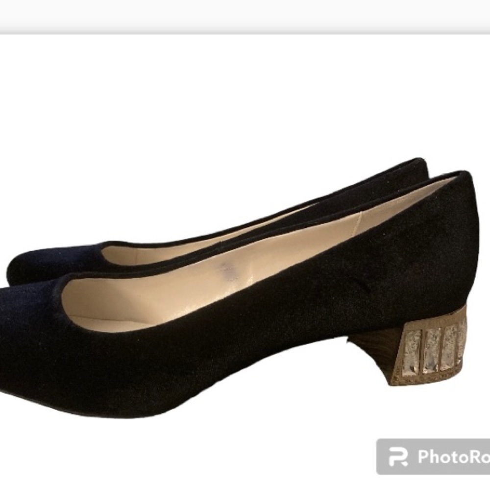 Black velvet pump with rhinestones 2” heel